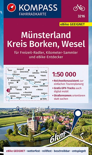3216 Münsterland, Kreis Borken, Wesel 1:50.000 - KOMPASS Fahrradkarte