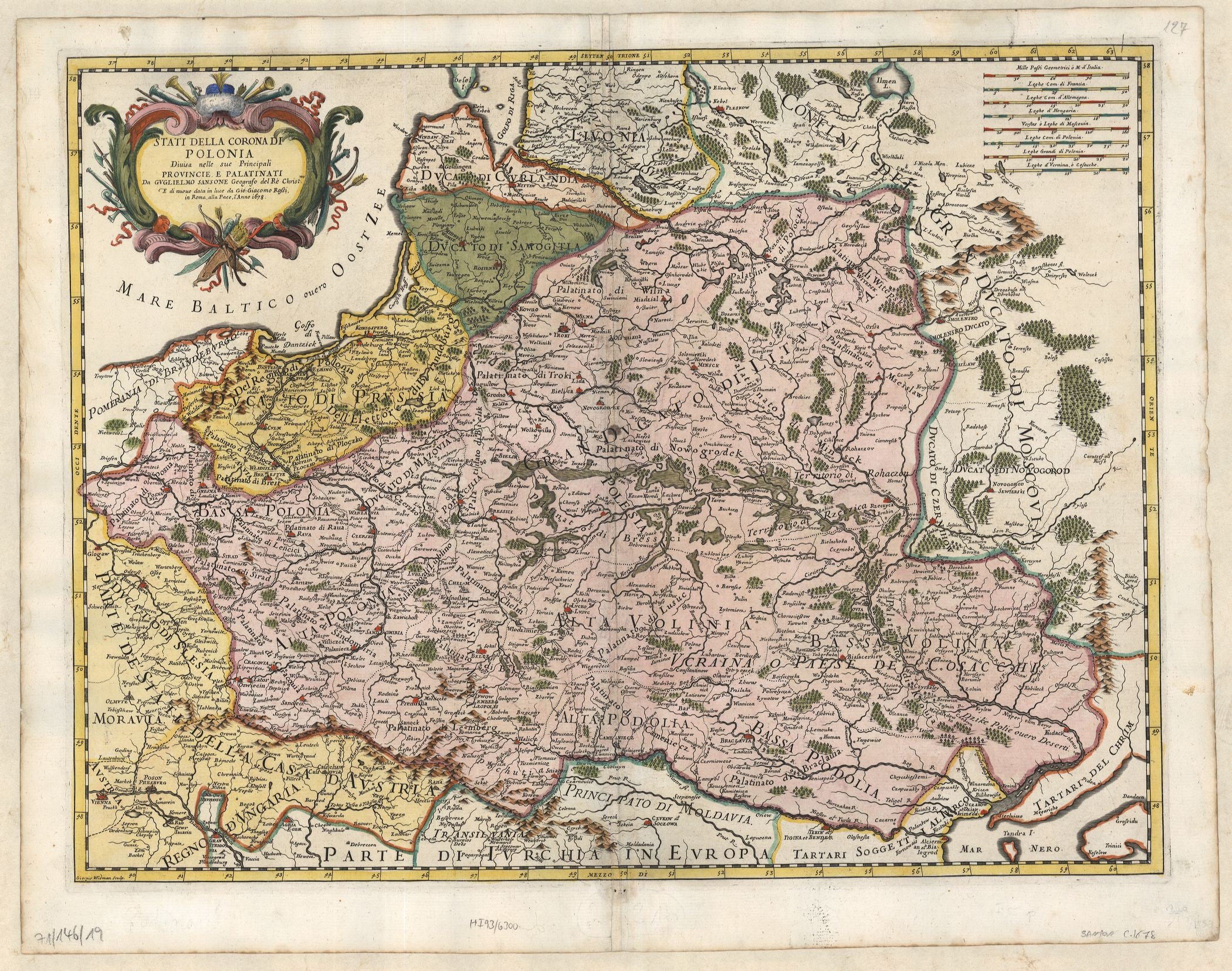 Polen im Jahr 1678 von Nicolas Sanson & Giovanni Giacomo de Rossi
