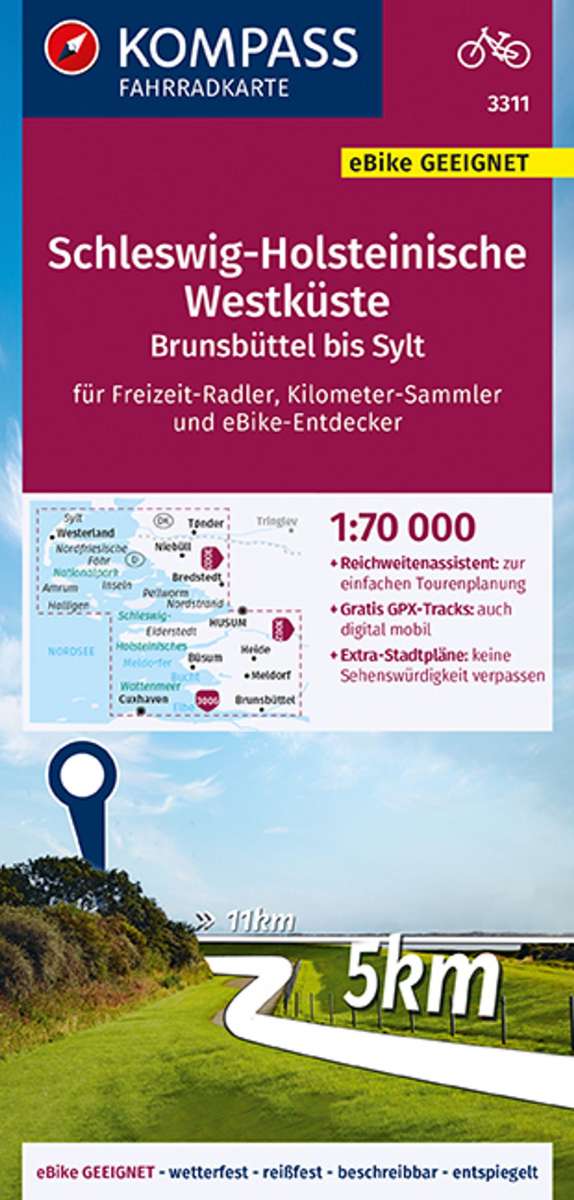 3311 Schleswig-Holsteinische Westküste, Brunsbüttel bis Sylt 1:70.000 - KOMPASS Fahrradkarte