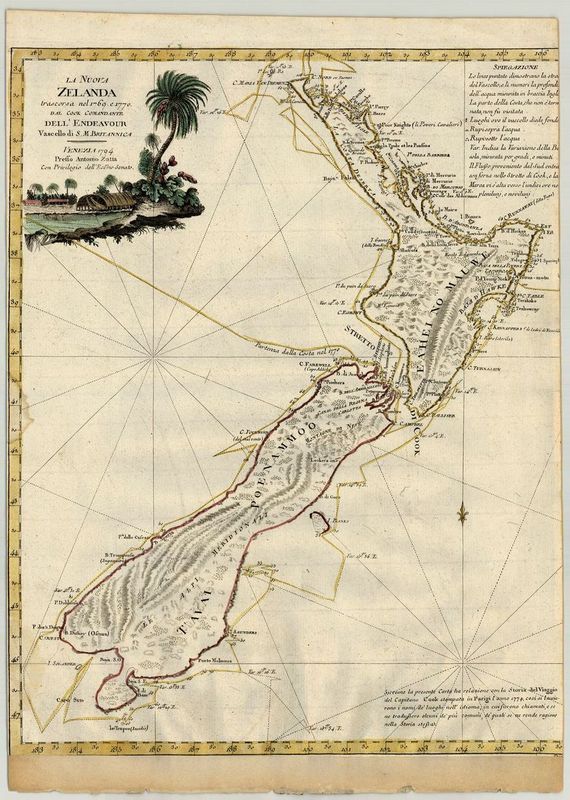 3314   Zatta, Antonio: La Nuova Zelanda trascorsa nel 1769 e 1770 dal Cook comandante dell´ Endeaver Vascello di S.M.Britannica. 1794