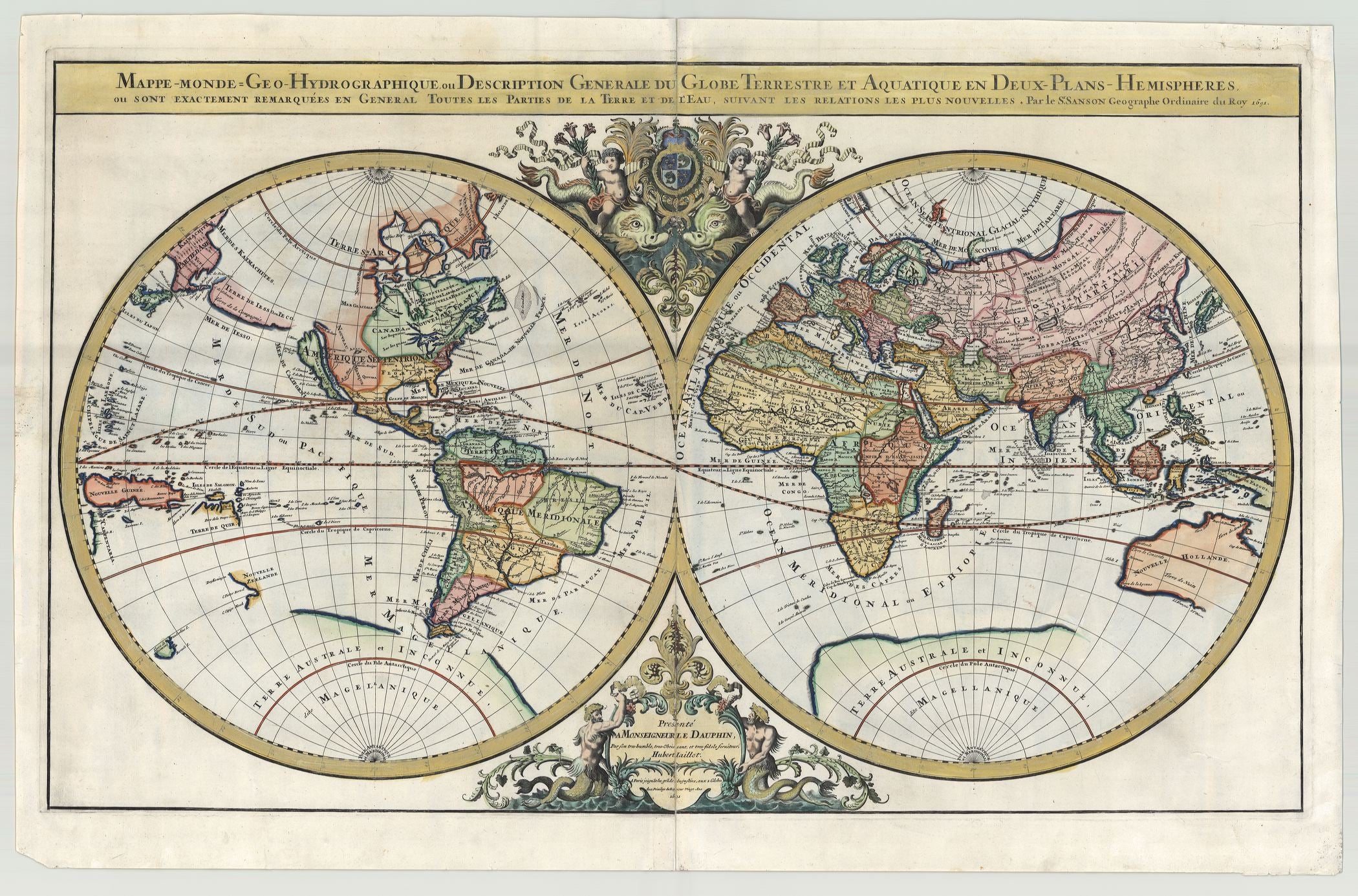 Die Welt im Jahr 1692 von Nicolas Sanson