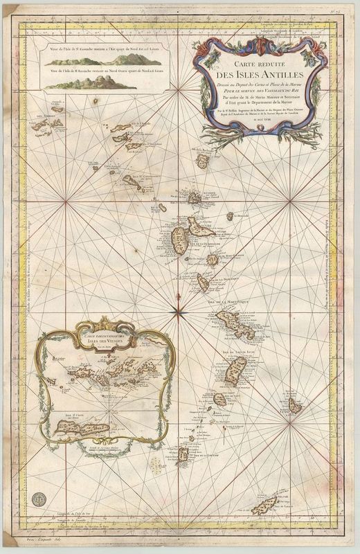 3410   Depot de la Marine (Bellin) : Carte reduite des Isles Antilles  1758