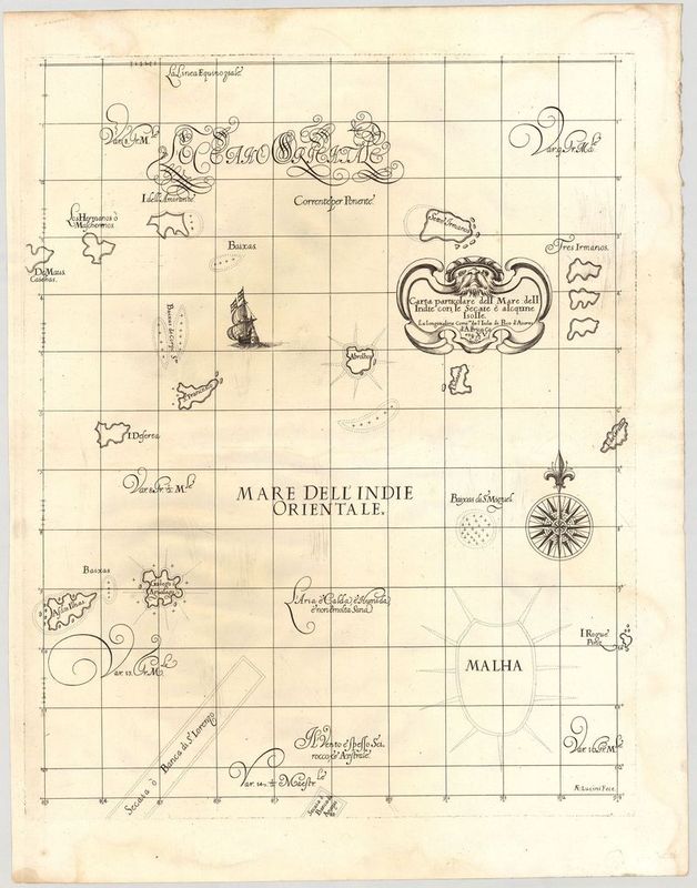3416   Dudley, Robert Sir : Carta particolare dell Mare dell Indie con le Secaie è alcqune Isolle.  1646