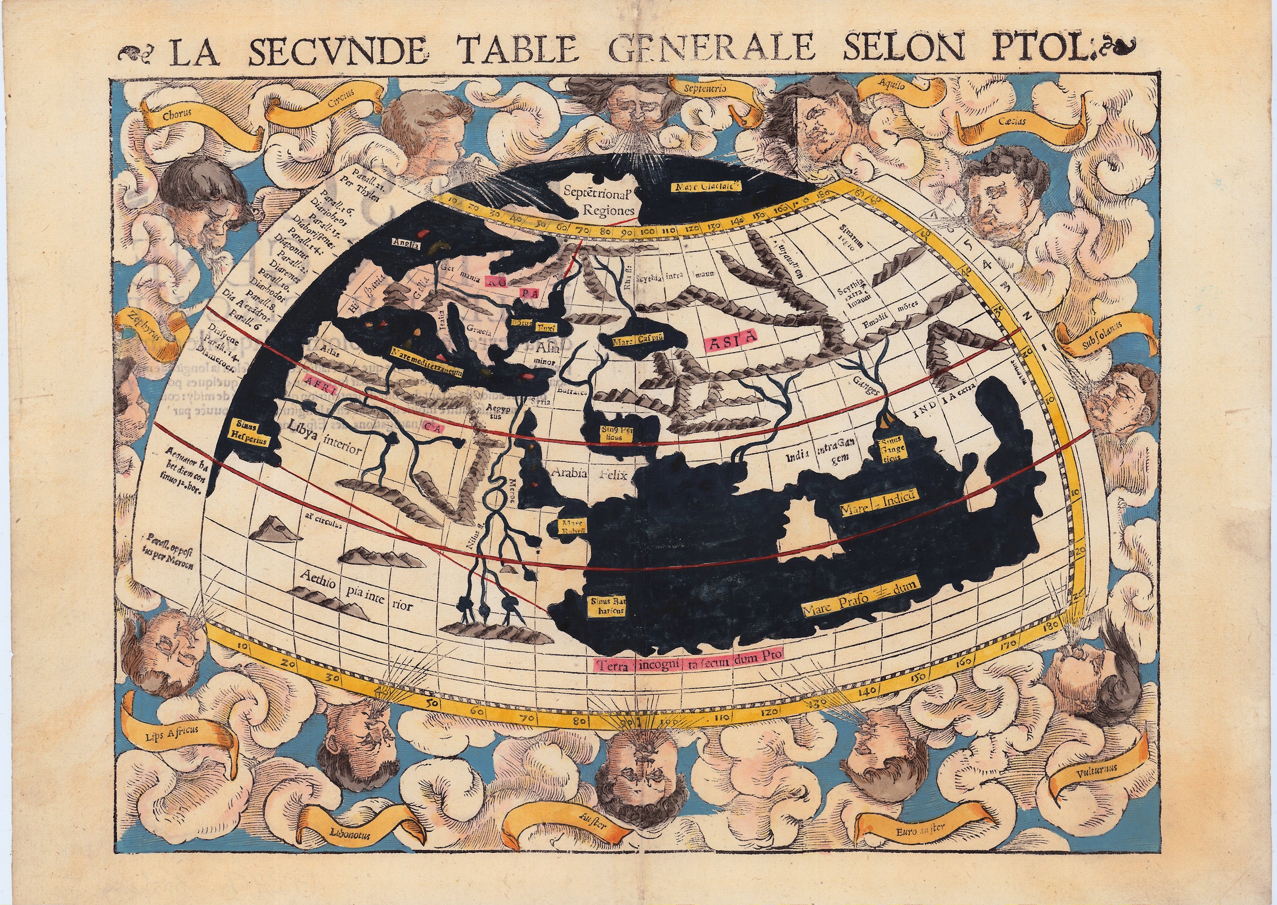 Münster, Sebastian: La Secunde Table Generale Selon Ptol. 1550