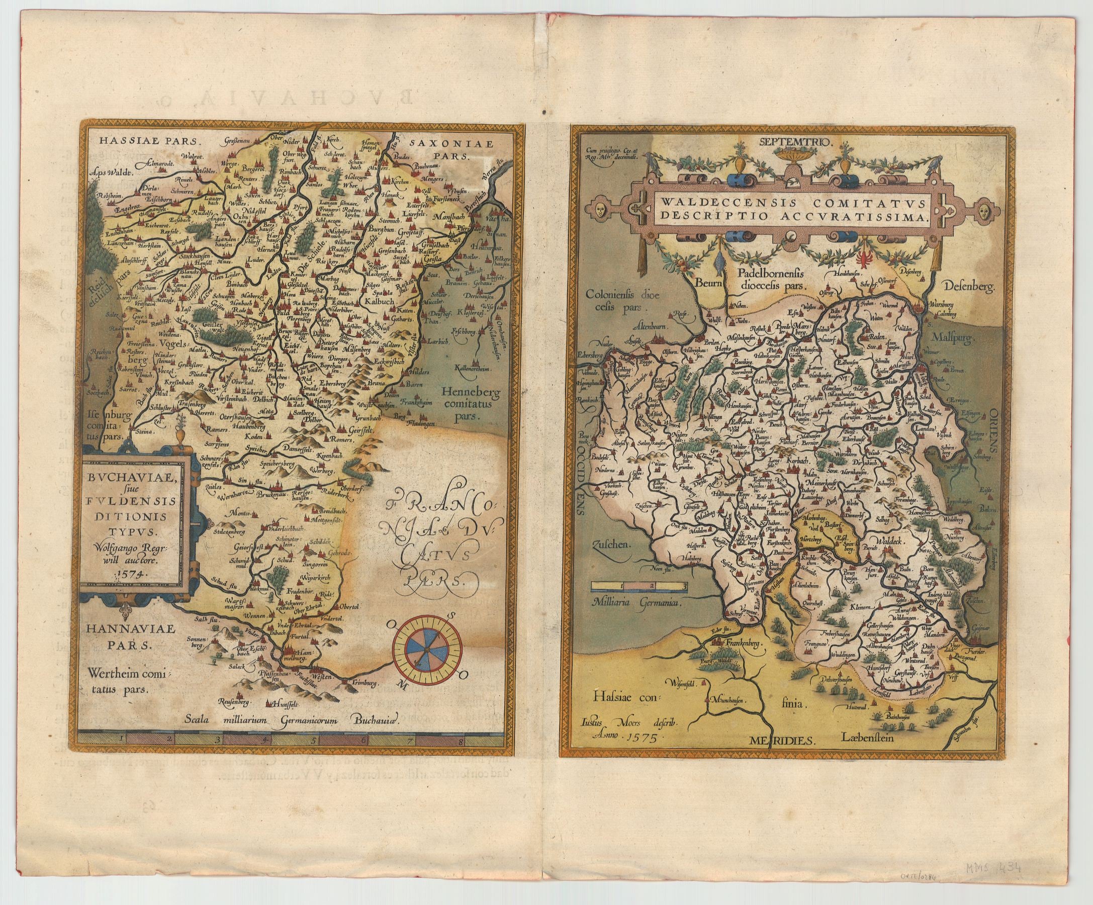 Ortelius, Abraham: Buchaviae, sive Fuldensis Ditionis Typus + Waldeccensis Comitatus Descriptio Accuratissima. 1574