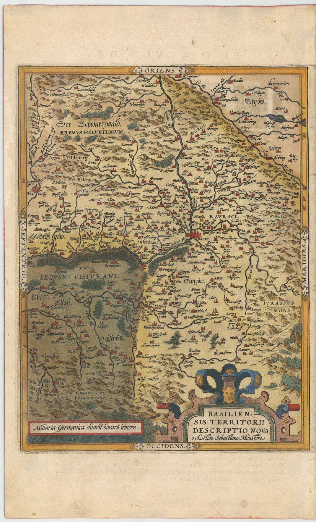 Schwarzwald / Basel im Jahr 1573 von  Abraham Ortelius & Sebastian Münster
