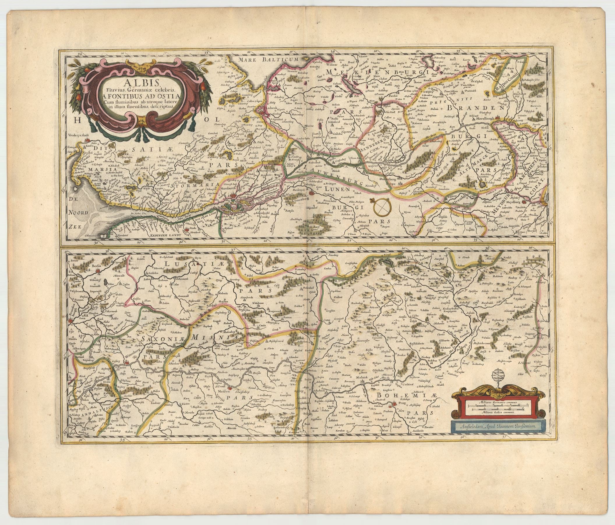 Janssonius, Johannes: Albis, Fluvius Germaniae celebris, a Fontibus ad Ostia. 1646