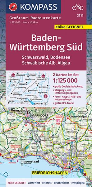 3711 Baden-Württemberg Süd 1:125.000 -  Kompass-Radtourenkarte