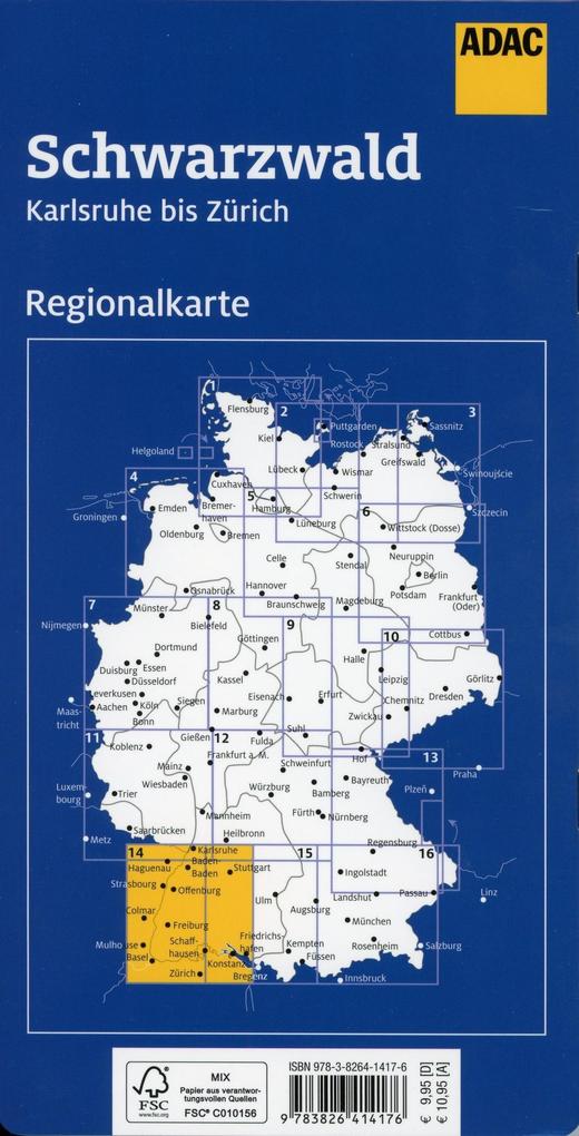 Schwarzwald, Karlsruhe bis Zürich 1:150.000 - ADAC Regionalkarte