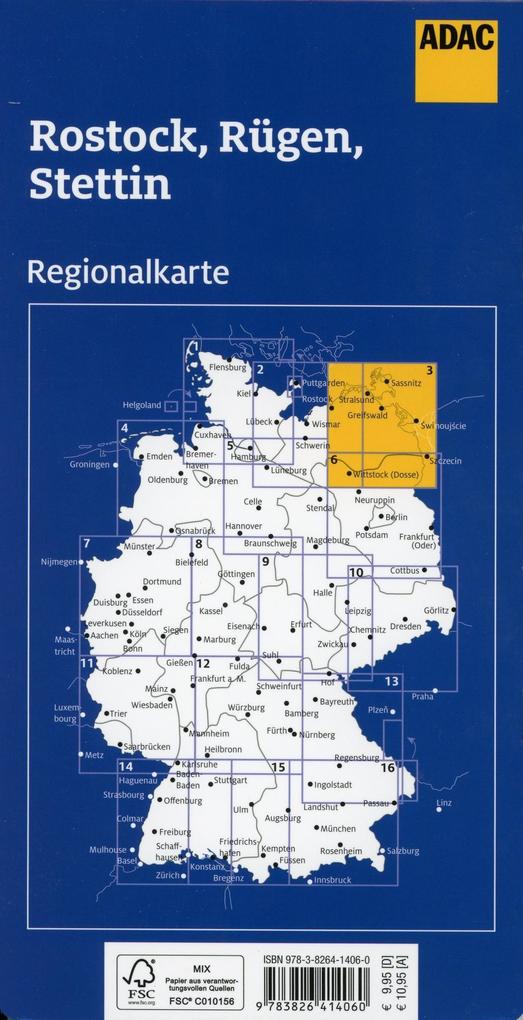 Rostock, Rügen, Stettin 1:150.000 - ADAC Regionalkarte