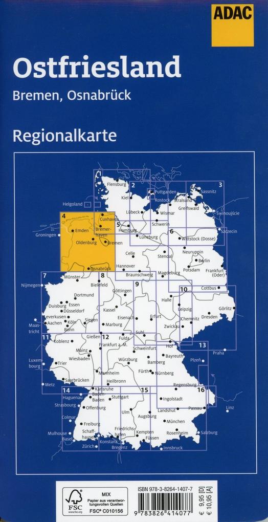 Ostfriesland, Bremen, Osnabrück 1:150.000 - ADAC Regionalkarte