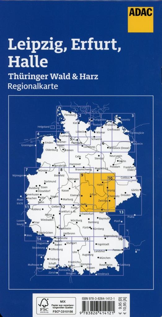 Thüringer Wald & Harz, Leipzig, Halle Erfurt 1:150.000 - ADAC Regionalkarte