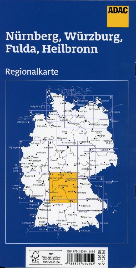 Nürnberg, Würzburg, Fulda, Heilbronn 1:150.000 - ADAC Regionalkarte