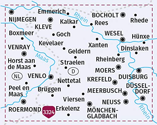 3323 Niederrhein, Kleve, Wesel, Krefeld, Mönchengladbach, Viersen 1:70.000 - KOMPASS Fahrradkarte