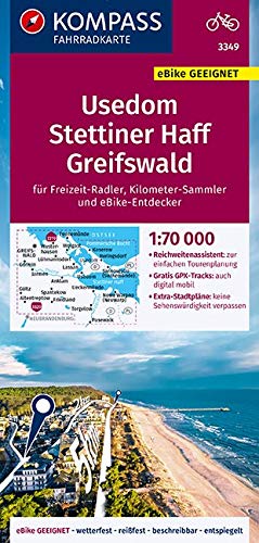 3349 Usedom, Stettiner Haff, Greifswald 1:70.000 - KOMPASS Fahrradkarte