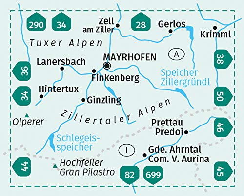 37 Zillertaler Alpen, Tuxer Alpen 1:50.000 - Kompass Wanderkarte