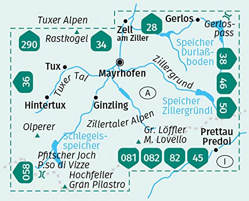 037 Mayrhofen Wanderkarte Kompass Blattschnitt