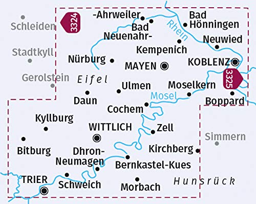 3338 Hohe Eifel, Ahrtal, Mosel, von Koblenz bis Trier 1:70.000 - KOMPASS Fahrradkarte