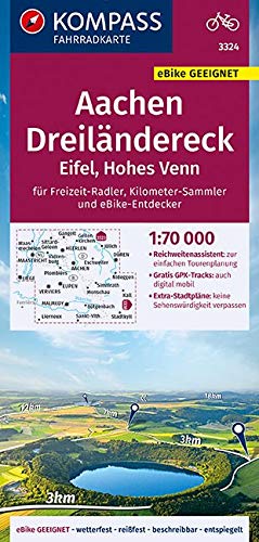 3324 Aachen, Dreiländereck, Eifel, Hohes Venn 1:70.000 - KOMPASS Fahrradkarte