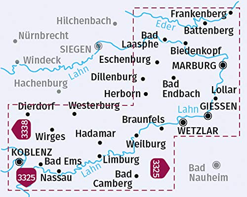 3339 Lahntal 1:70.000 - KOMPASS Fahrradkarte