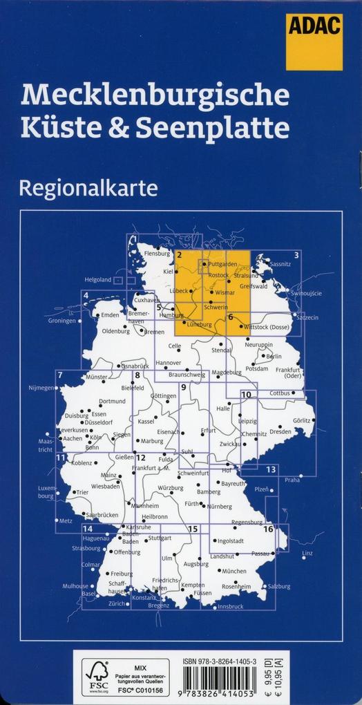 Mecklenburgische Küste und Seenplatte 1:150.000 - ADAC Regionalkarte