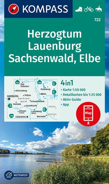 722 Herzogtum Lauenburg, Sachsenwald, Elbe 1:50.000 - KOMPASS Wanderkarte