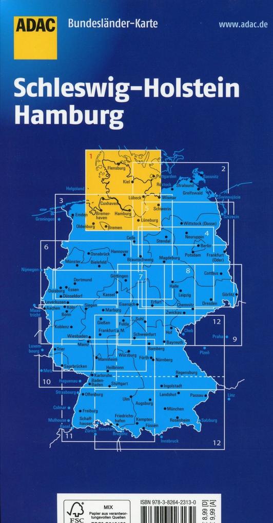 Schleswig-Holstein und Hamburg 1:250.000 - ADAC Bundesländerkarte