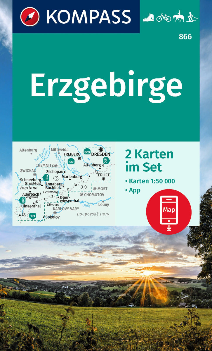 866 Erzgebirge 1:50000  - KOMPASS Wanderkarte (2 Karten im Set)