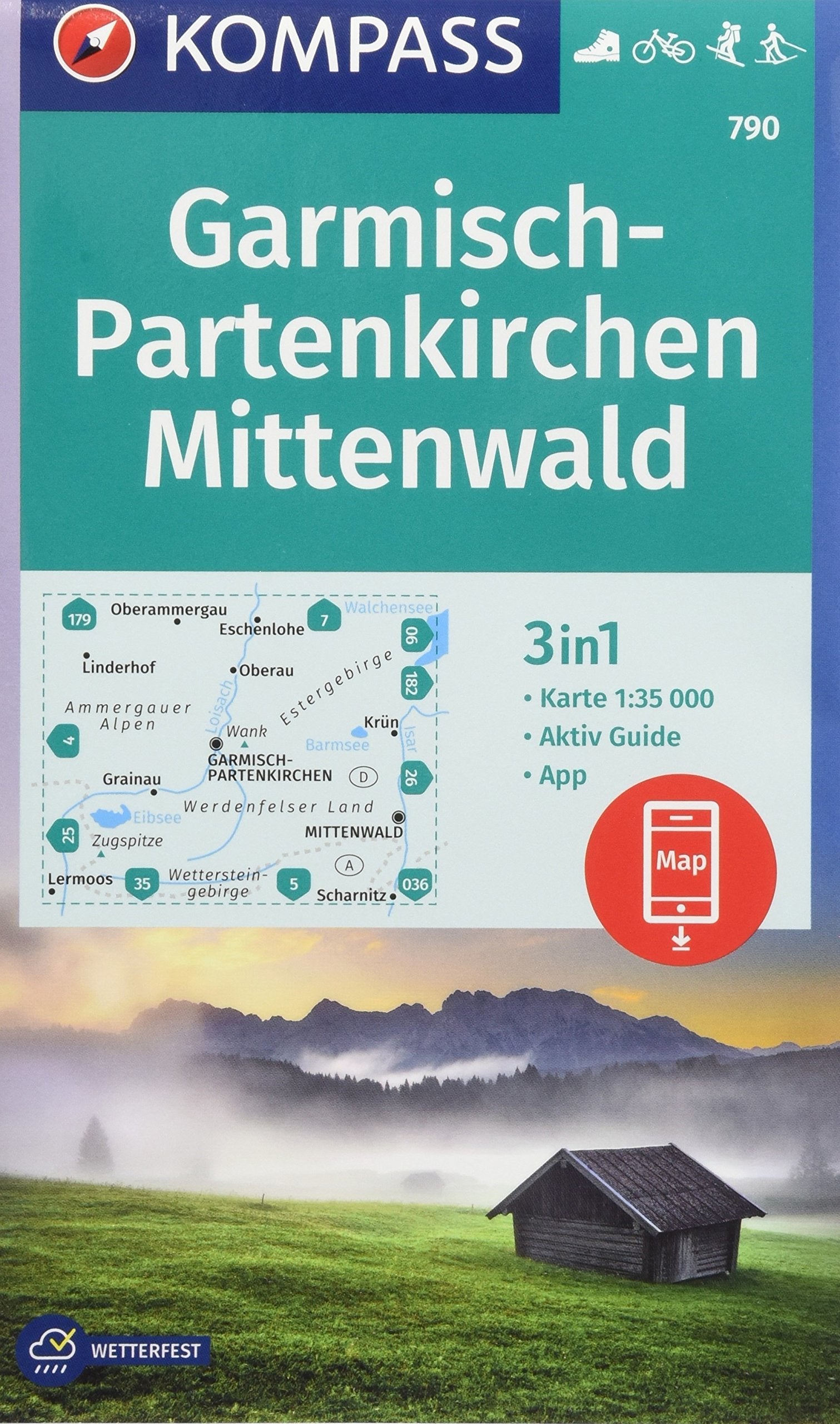 790 Garmisch Garmisch-Partenkirchen, Mittenwald - 1:35000 Kompass Wanderkarte