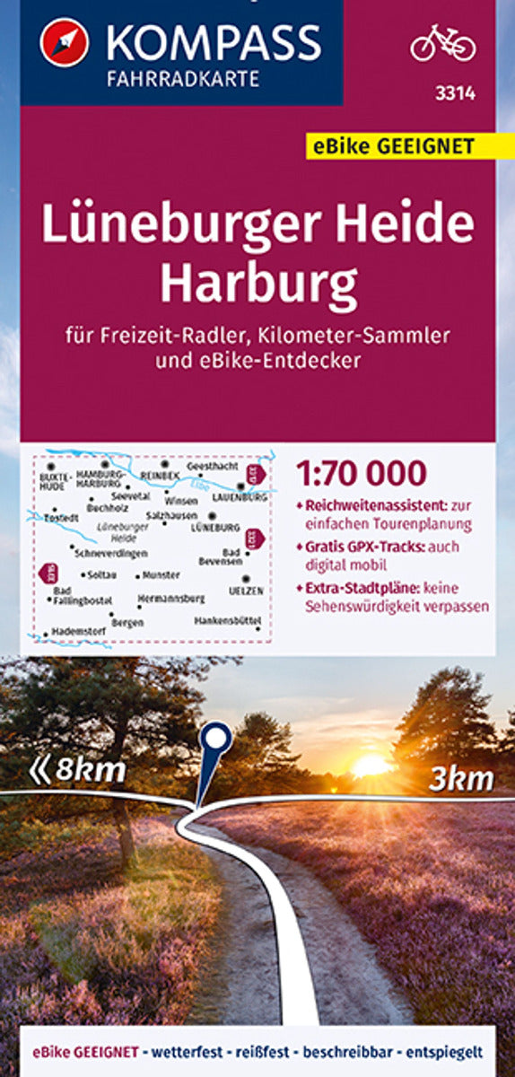 3314 Lüneburger Heide, Harburg 1:70.000 - KOMPASS Fahrradkarte