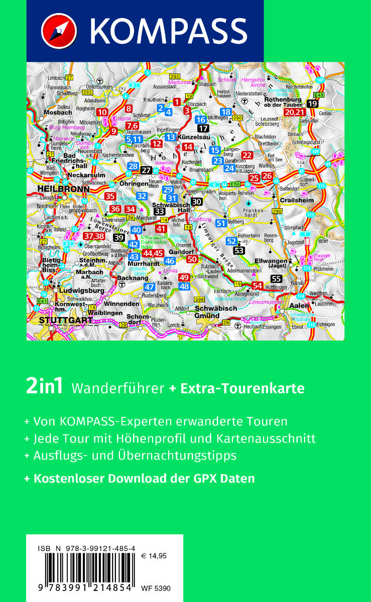 5390 Hohenlohe, Mainhardter Wald, Löwensteiner und Ellwanger Berge mit 55 Touren - KOMPASS Wanderführer