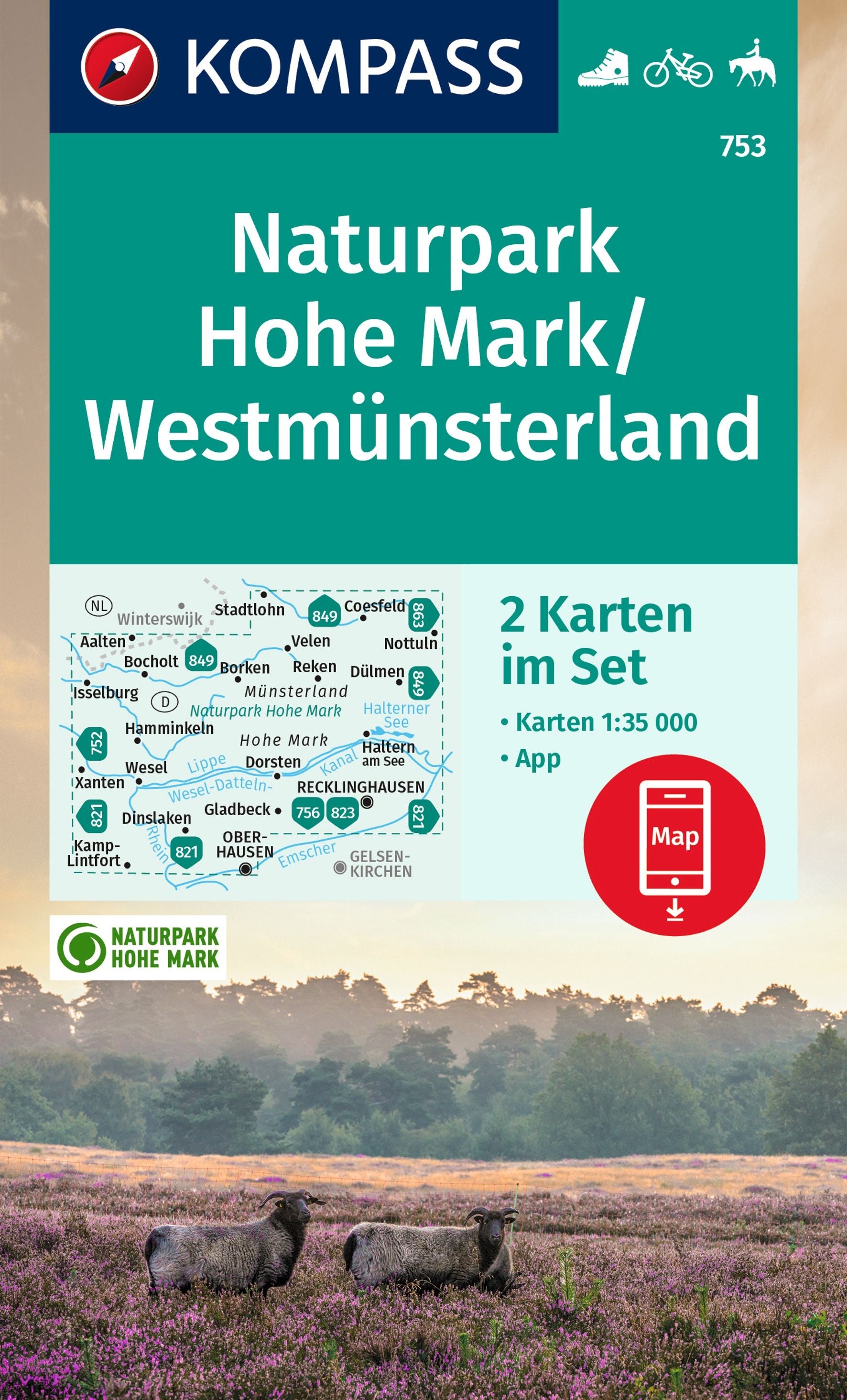 753 Naturpark Hohe Mark, Westmünsterland 1:35 000 - Kompass Wanderkarte