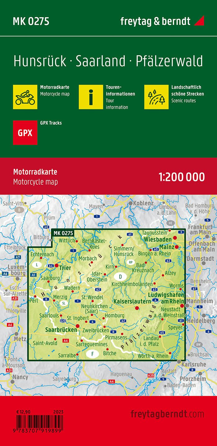 Motorradkarte Hunsrück - Saarland - Pfälzerwald 1:200.000 - Freytag & Berndt