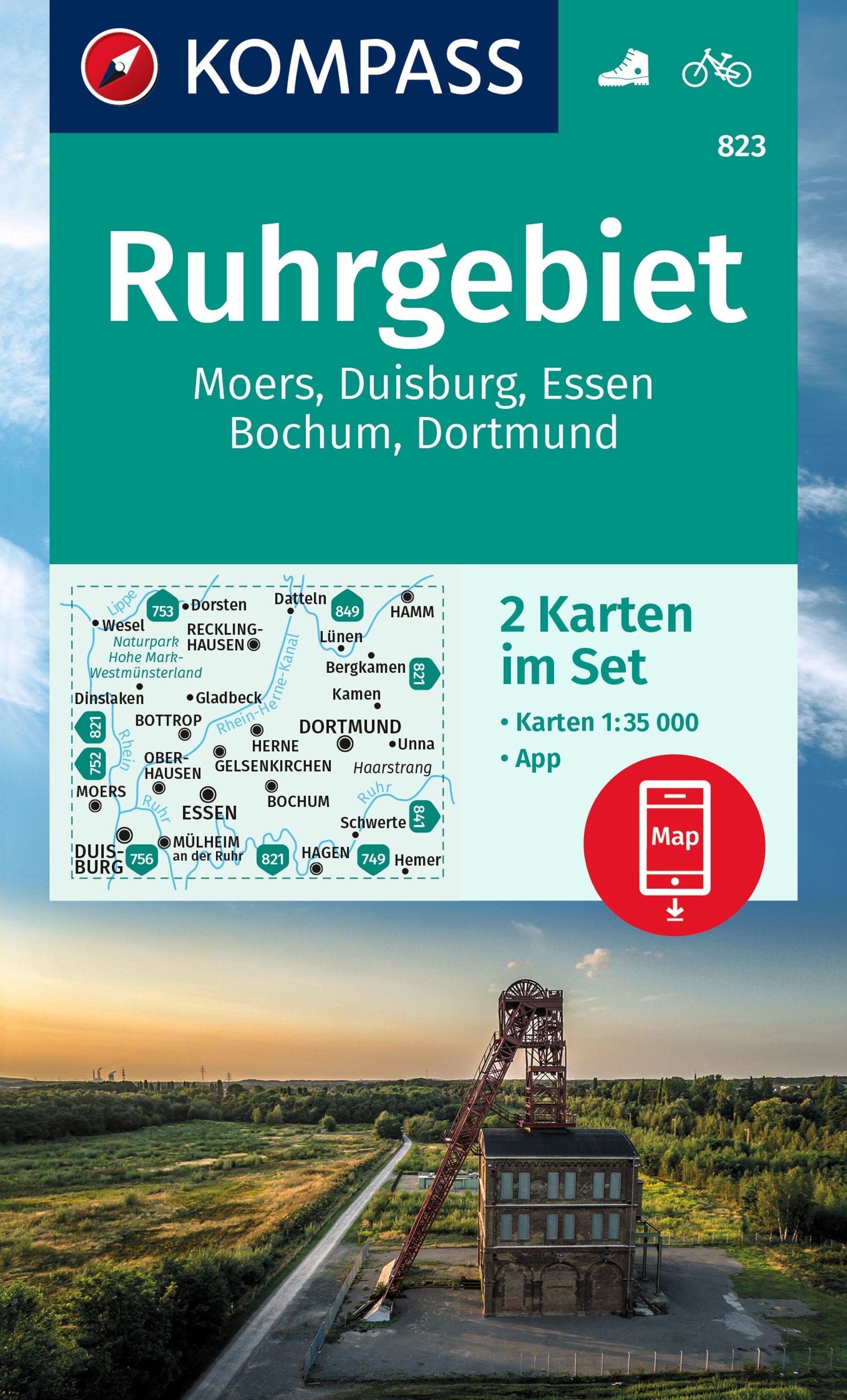 823 Ruhrgebiet 1:35.000 - Kompass Wanderkarte