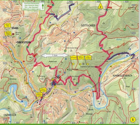 Saar-Hunsrück-Steig 2. Idar-Oberstein - Boppard Wanderkarte 1:25.000