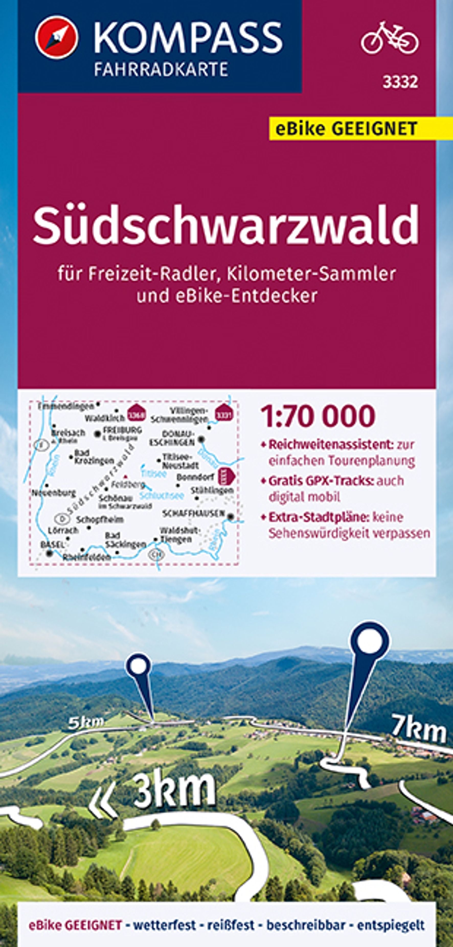 3332 Südschwarzwald 1:70.000 - KOMPASS Fahrradkarte