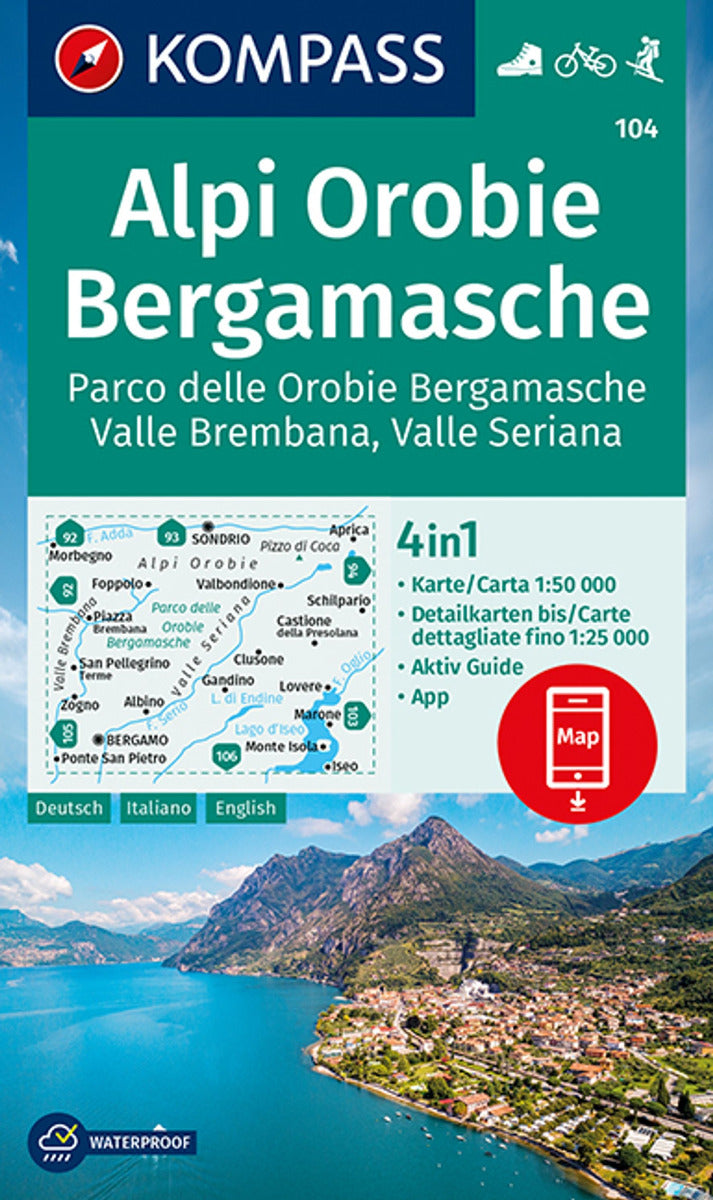 104 Alpi Orobie Bergamasche 1:50.000 - Kompass Wanderkarte