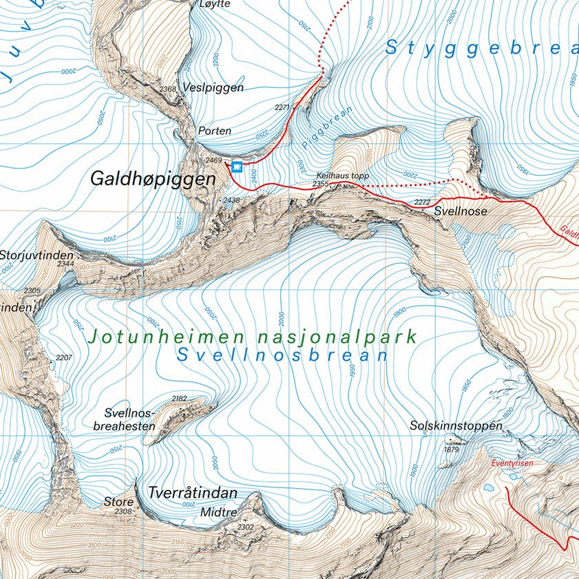 Jotunheimen: Galdhøpiggen & Glittertinden 1:25 000 - Calazo Wanderkarte