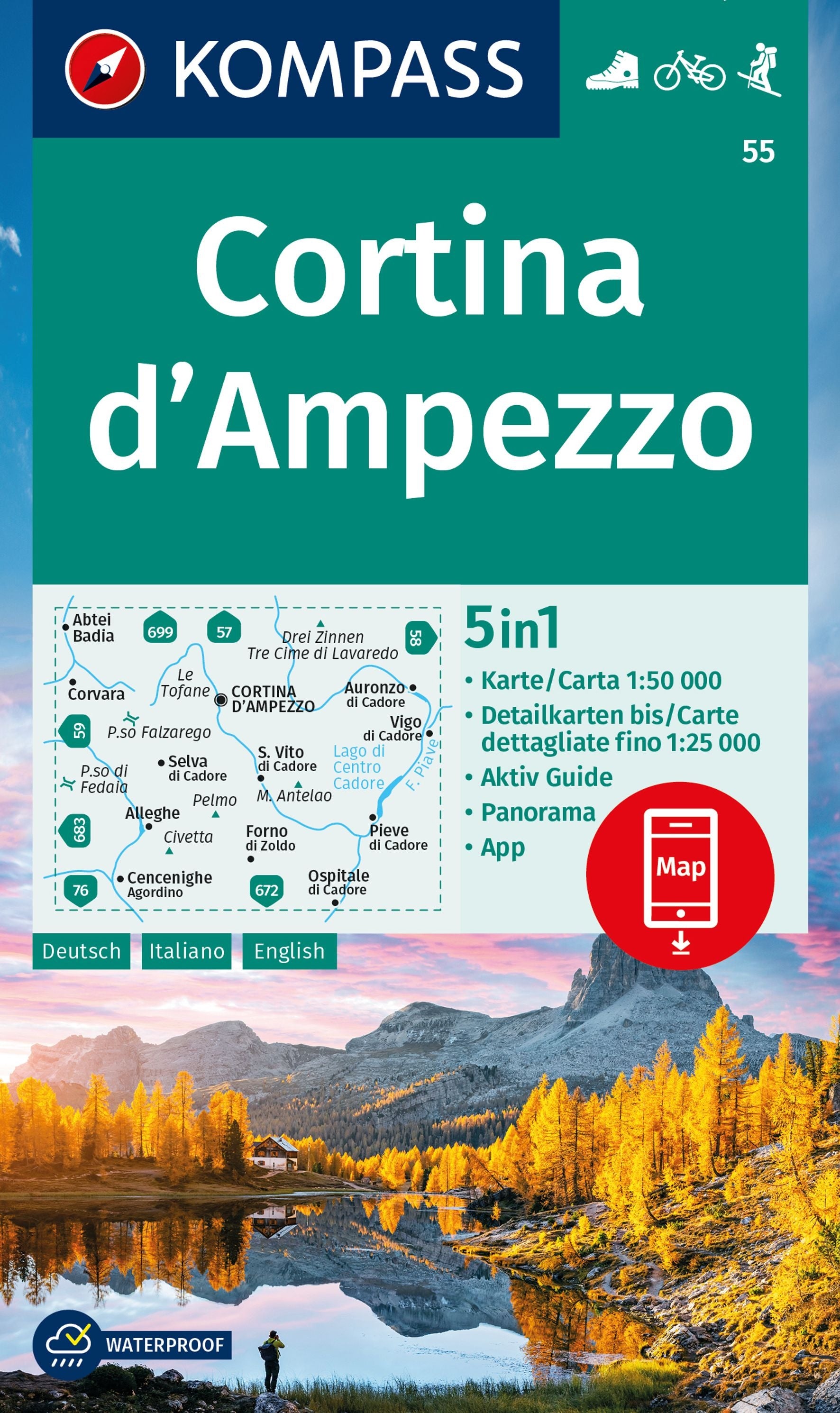 55 Cortina d'Ampezzo 1:50.000 - Kompass Wanderkarte