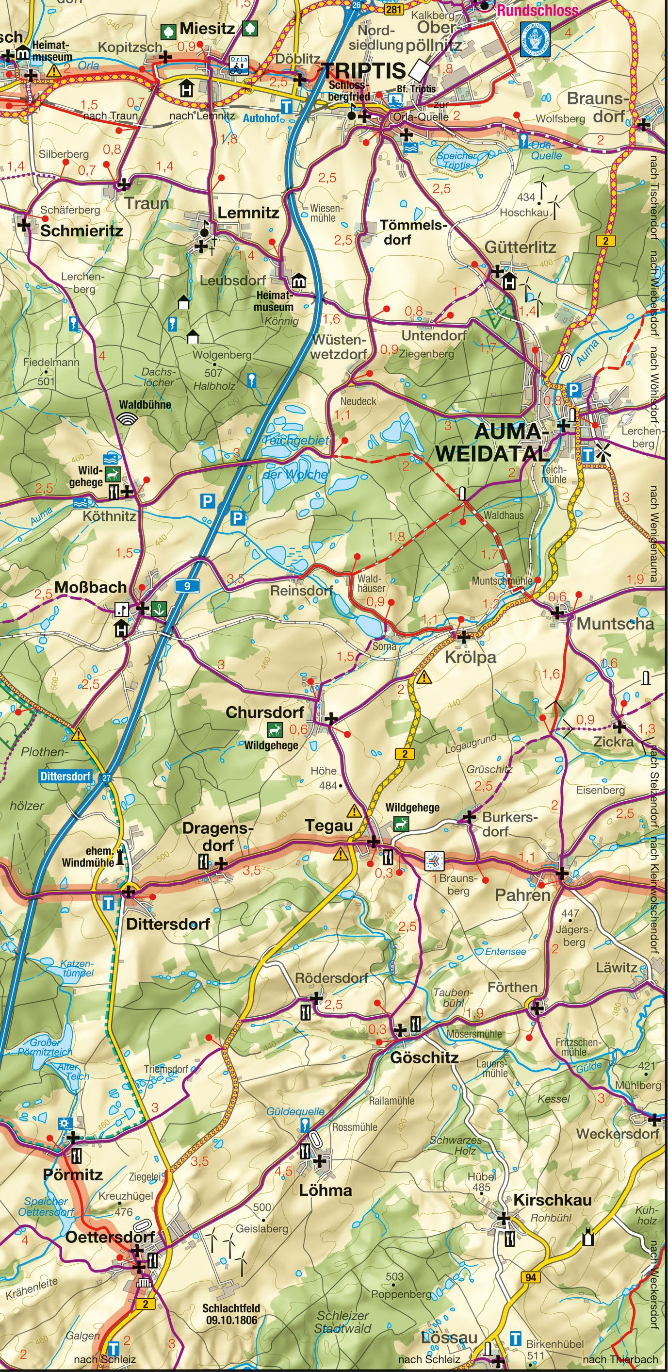 Fahrradkarte Jena, Saaletal  - 1:75.000