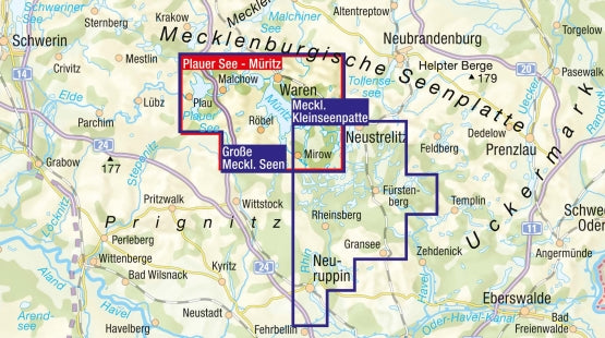 Gewässerkarte Mecklenburgische Kleinseenplatte - 1:50.000