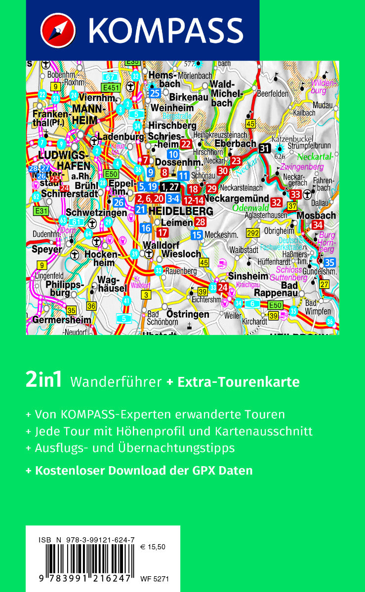 5271 - Heidelberg mit Neckarsteig - 35 Touren - KOMPASS Wanderführer