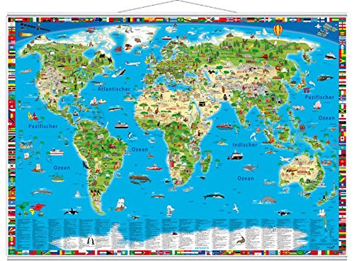 W105X llustrierte Weltkarte: Erlebniskarte mit Metall-Beleistung (Kinderweltkarte)