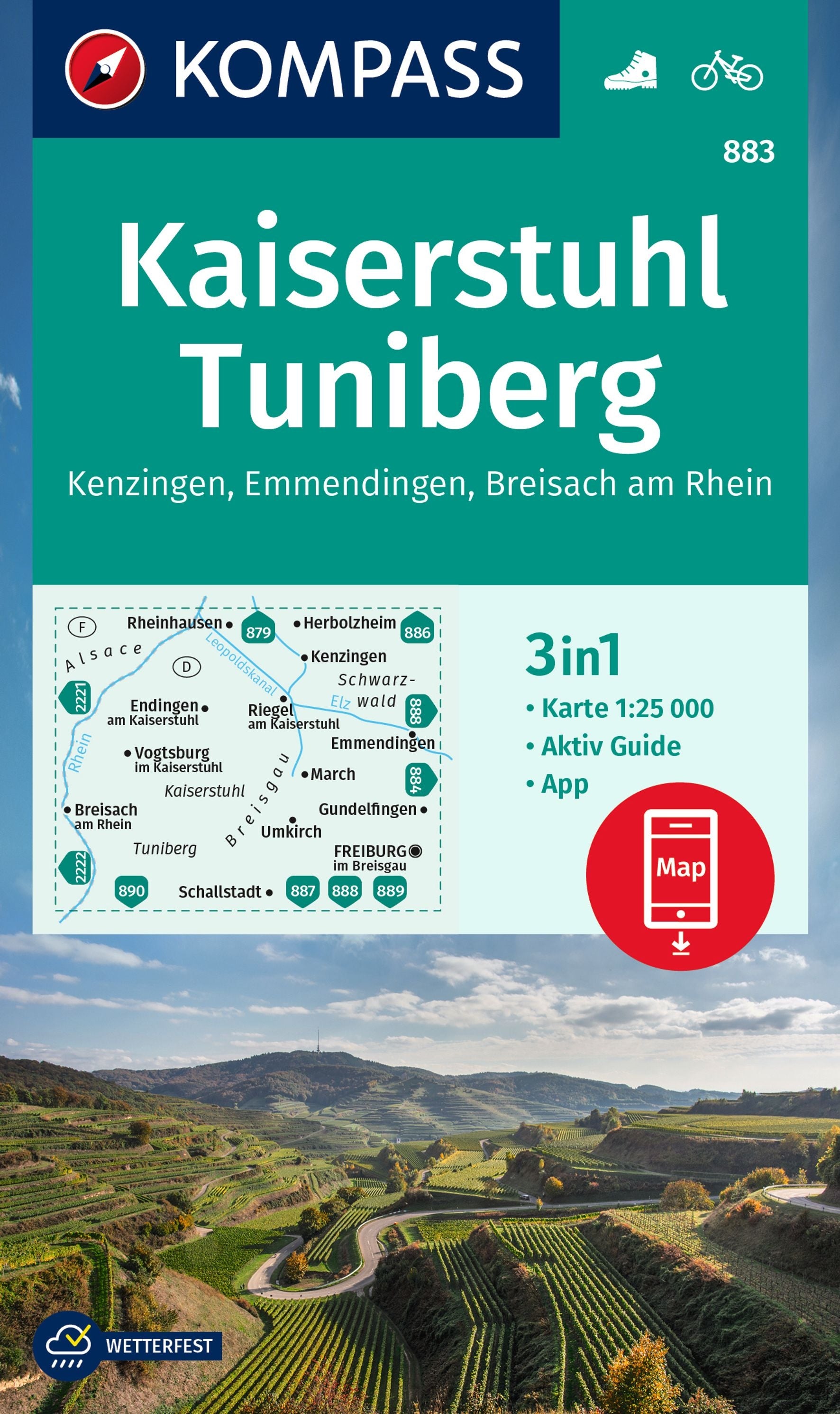 883 Kaiserstuhl-Tuniberg - Kompass Wanderkarte