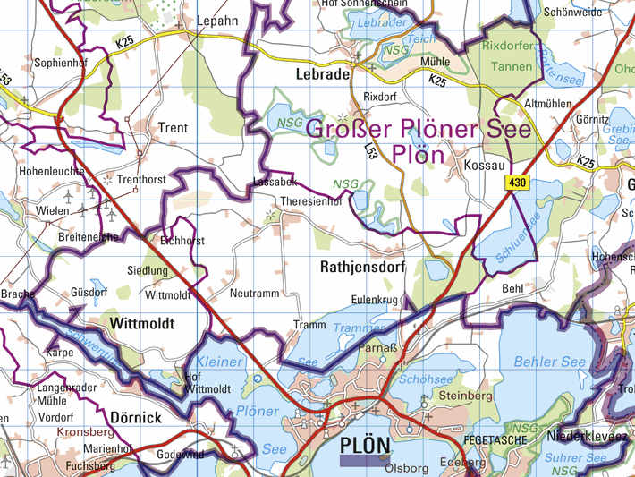 Kreise Segeberg, Stormarn und Herzogtum Lauenburg  Kreiskarte - 1:100 000