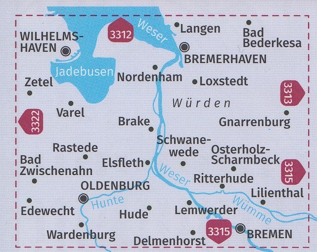 3340 Bremen, Oldenburg, Bremerhaven, Wilhelmshaven 1:70.000 - KOMPASS Fahrradkarte