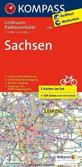 3708 Sachsen 1:125.000 - Kompass Radtourenkarte