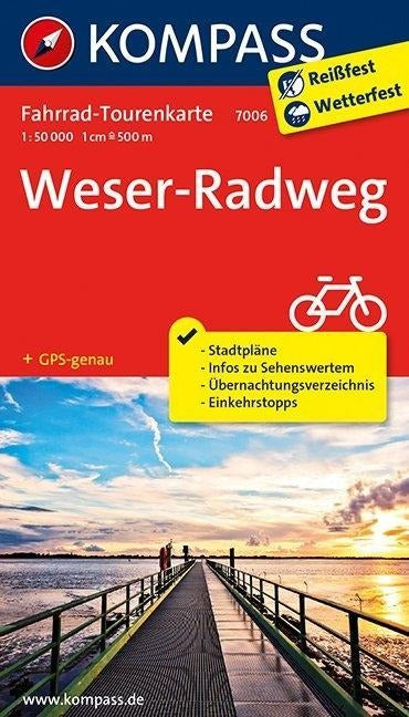 7006 Weserradweg 1:50.000  - Kompass Fahrrad-Tourenkarte