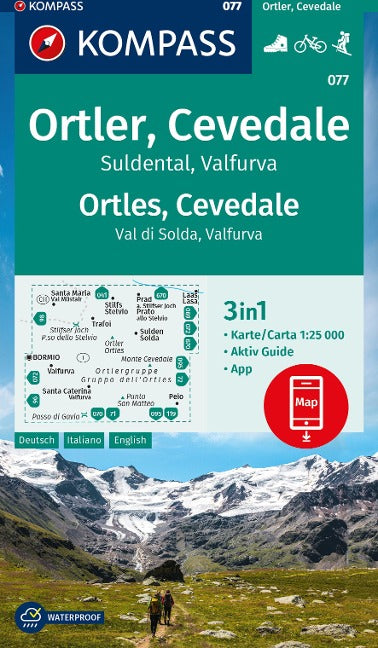 077 Ortler, Cevedale, Suldental, Valfurva - Kompass Wanderkarte