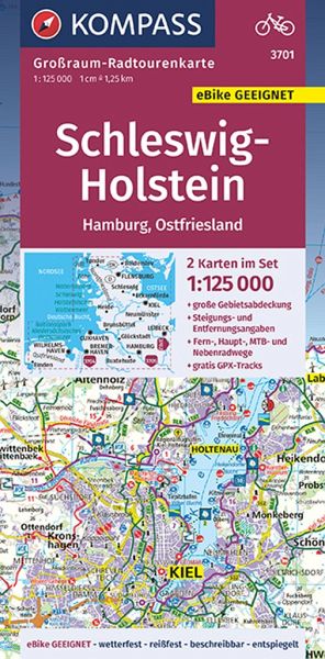 3701 Schleswig-Holstein, Hamburg, Ostfriesland 1:125.000 - Kompass Radtourenkarte